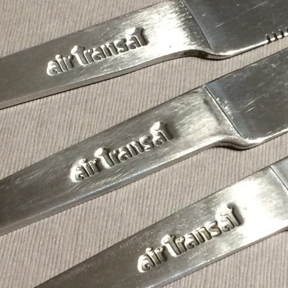 3 Air Transat Airlines Canada Metal Knives Knife Cutlery In Flight Flatware Used - Picture 4 of 11